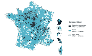 La carte des aides à l'installation des médecins en zone sous-dotée